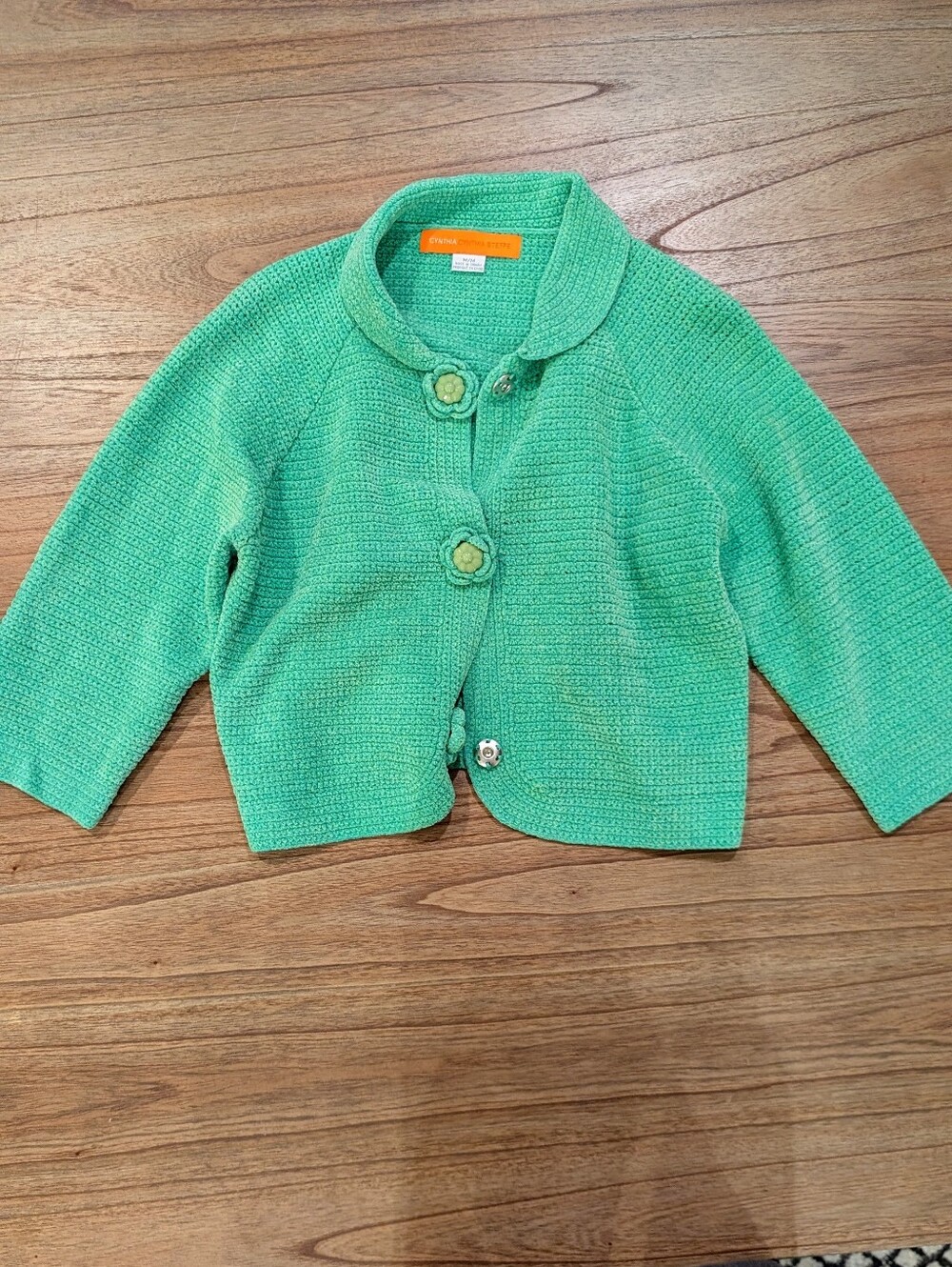 Cynthia Steffe Green Knit Jacket with Flower Buttons
